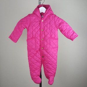 RALPH LAUREN Baby Girls Pink Quilted Snowsuit Cozy